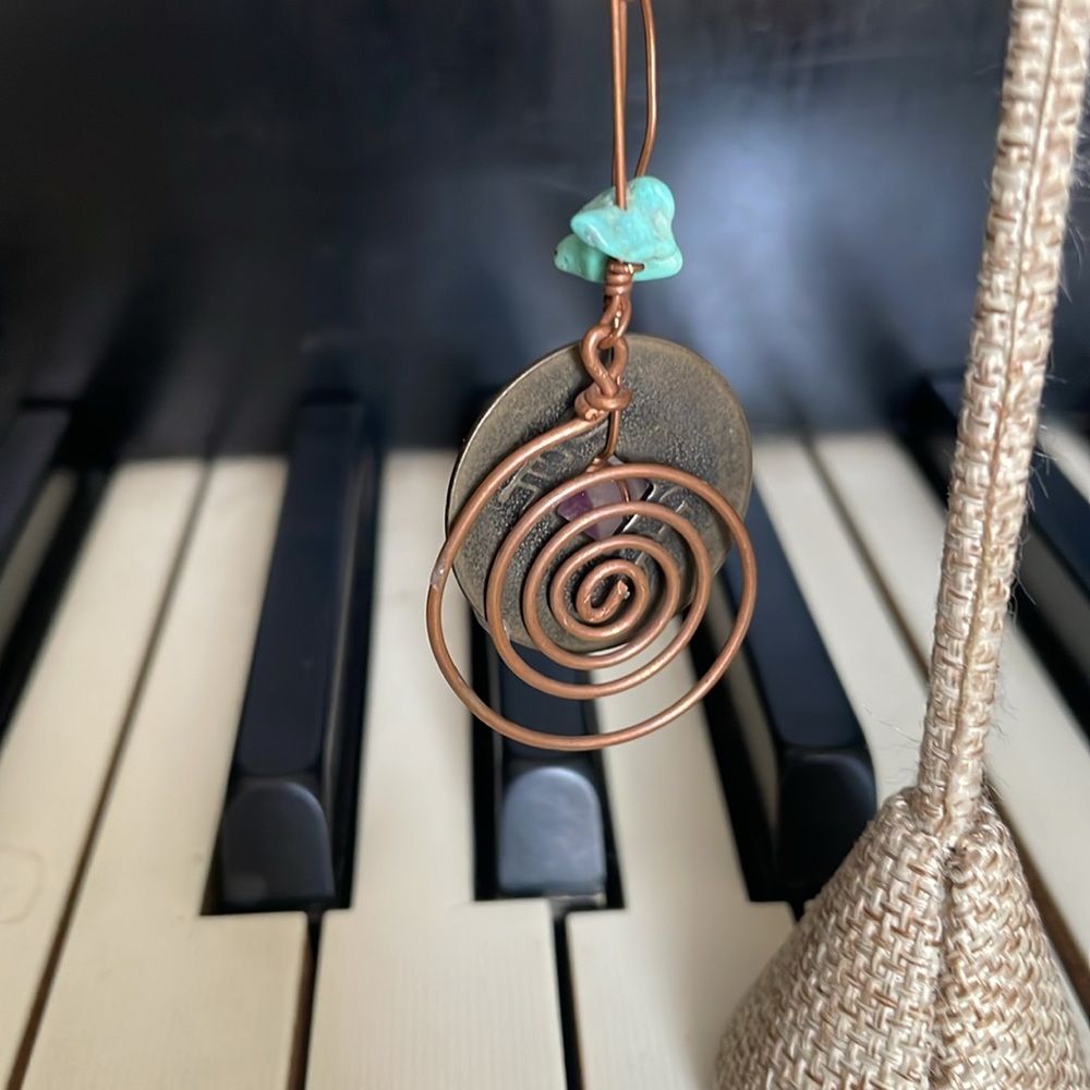 Handmade totem earrings, wired, 3” drop - Picture 5 of 8